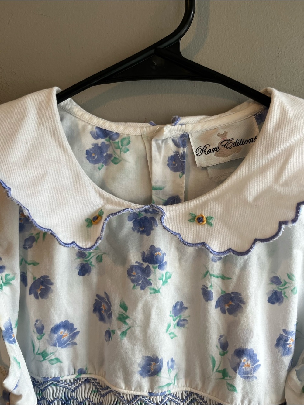 Rare Editions White Dress with Blue Floral Print and Smocked Waist - Picture 6 of 9